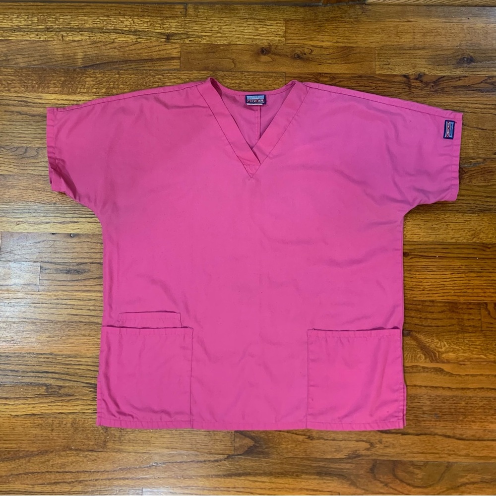 Cherokee Scrubs Workwear Bright Pink Scrubs Top Shirt Healthcare Medical Dental - Picture 5 of 13